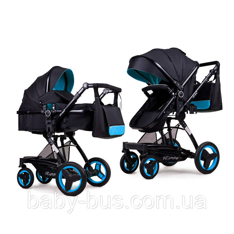 

Коляска 2в1 трансформер Ninos Bono Blue, Черный с синим