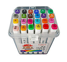 Скетч-маркери 24 кольору двосторонні пулевидный і скошений наконечник у пластиковому контейнері