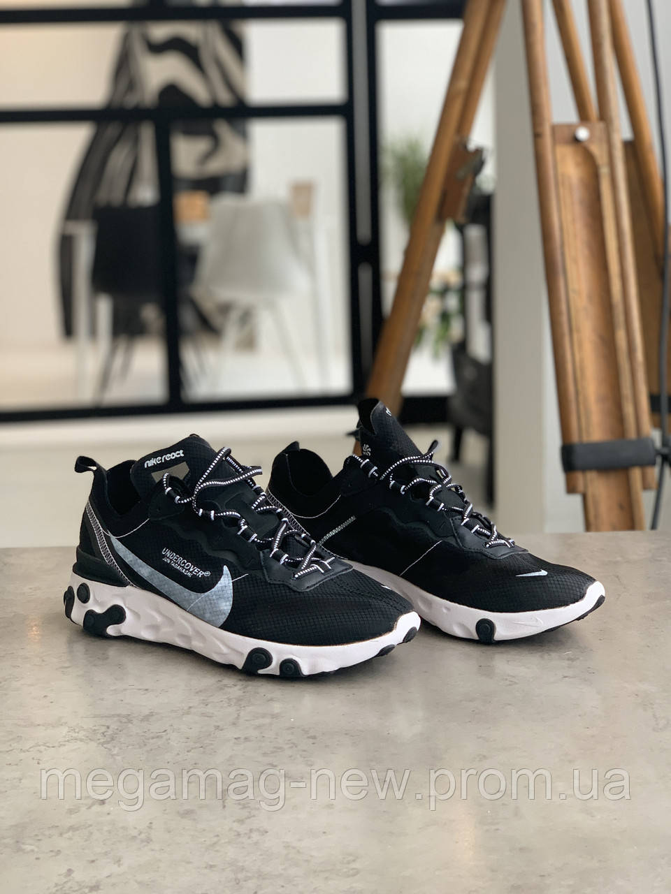 

Кроссовки Nike REACT ELEMENT White logo Найк Реакт Элемент Белый логотип (41,43,44,45) 45, Черно-белый