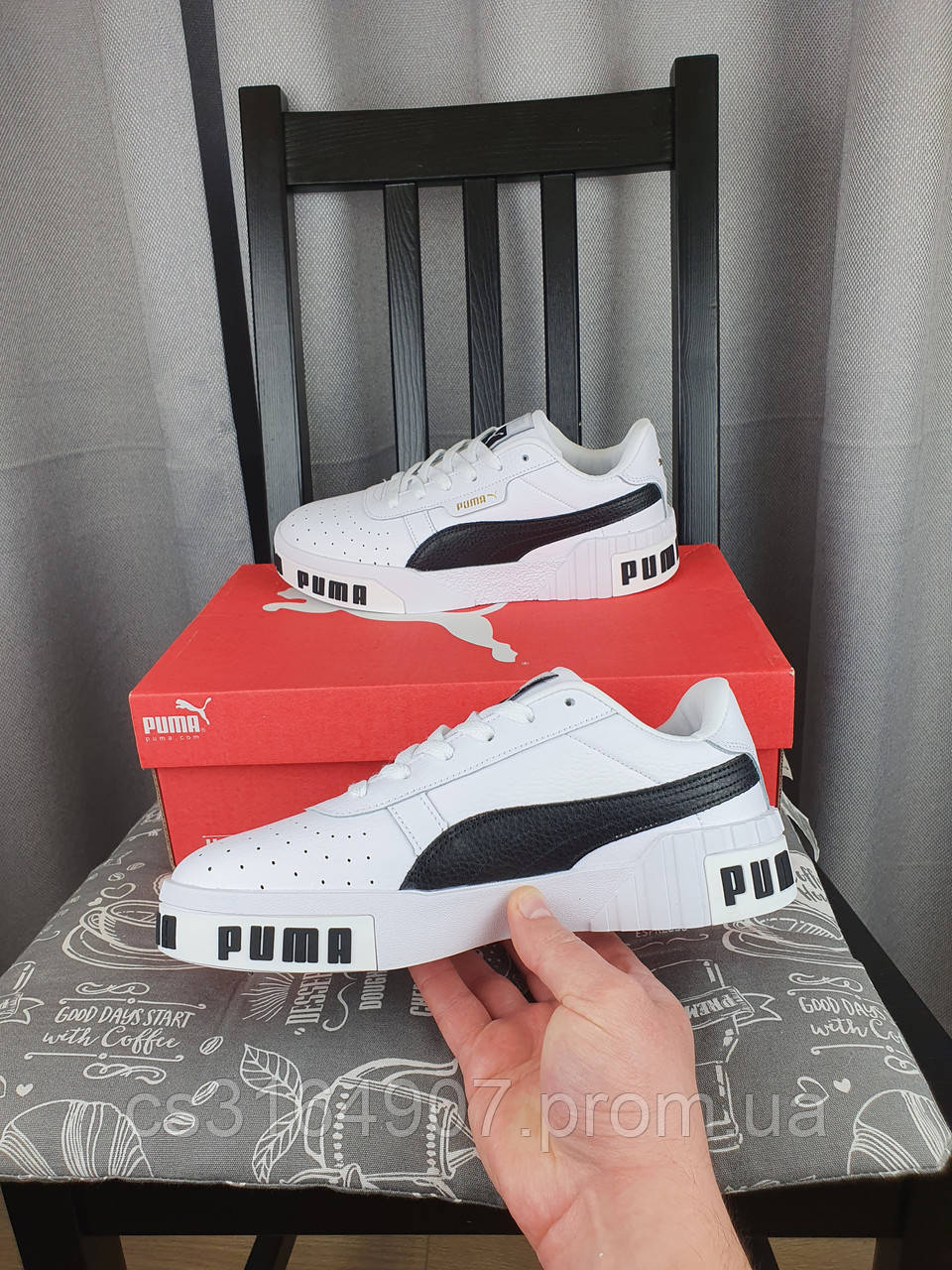 

Женские кроссовки Puma Cali Bold White Black белые с черным Кроссы Пума Кали в белом цвете повседневные, Белый