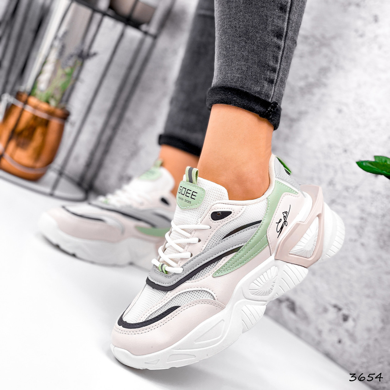 

Кроссовки женские Jade белые + пудра + салатовый, Белый
