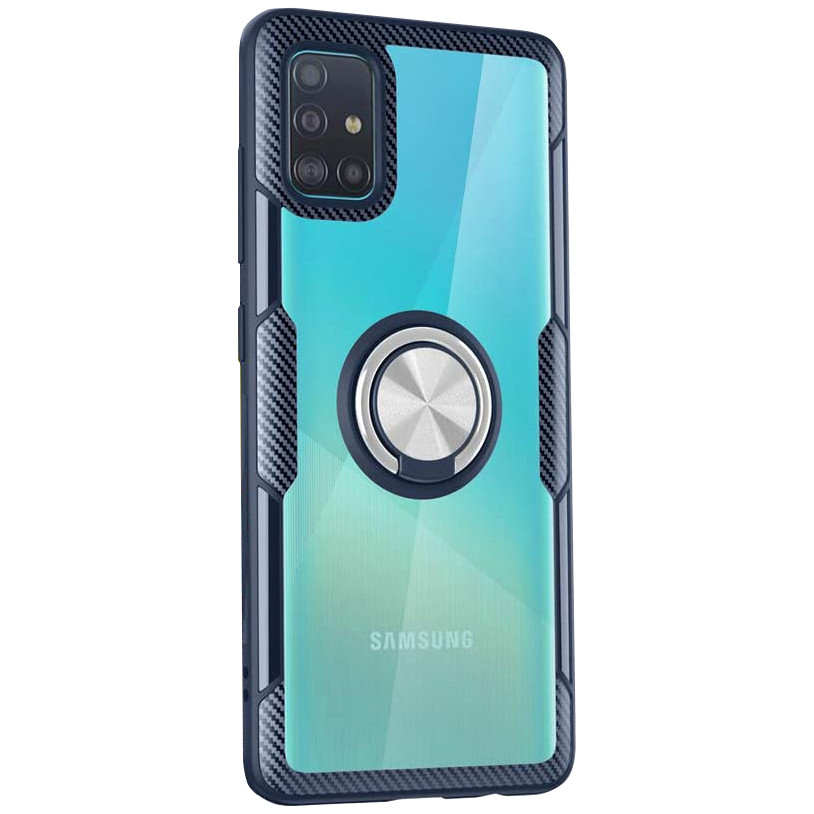 

TPU+PC чехол Deen CrystalRing for Magnet (opp) для Samsung Galaxy A71 Бесцветный / Темно-синий