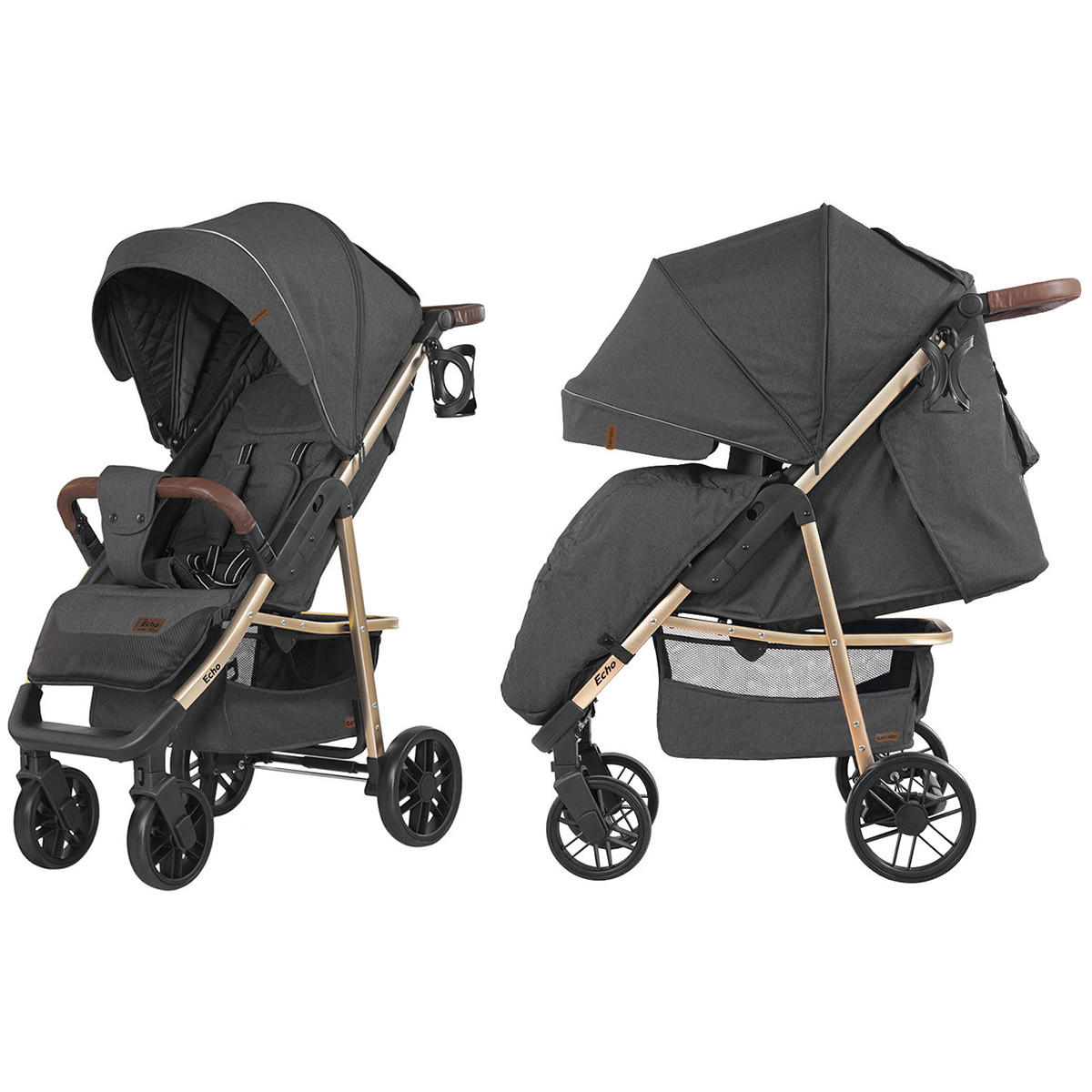 

Коляска прогулочная Carrello Echo CRL-8508/1 Midnight Gray с EVA колесами + дождевик L и чехол на ножки, Темно-серый