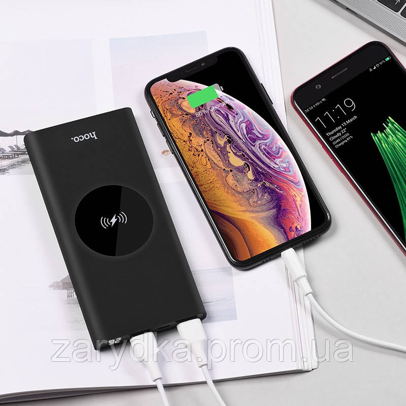 

Портативный аккумулятор Power bank Hoco“J37 Wisdom” 10000mAh с беспроводной зарядкой и двумя USB портами, Черный