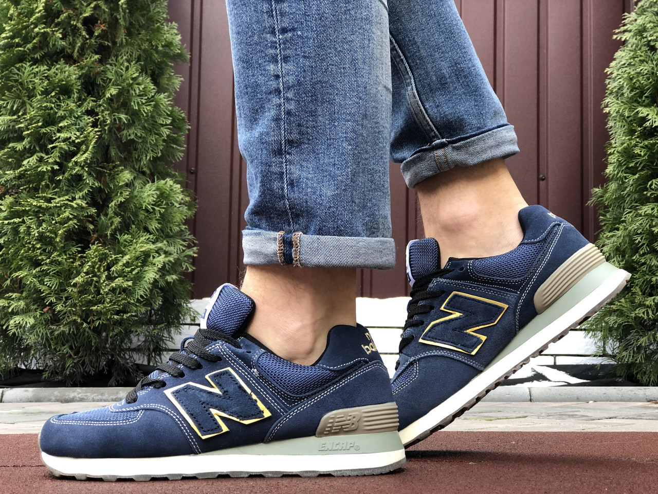 

Мужские кроссовки в стиле New Balance Нью Беланс 574, синие с желтым. 41 (26 см), Синий