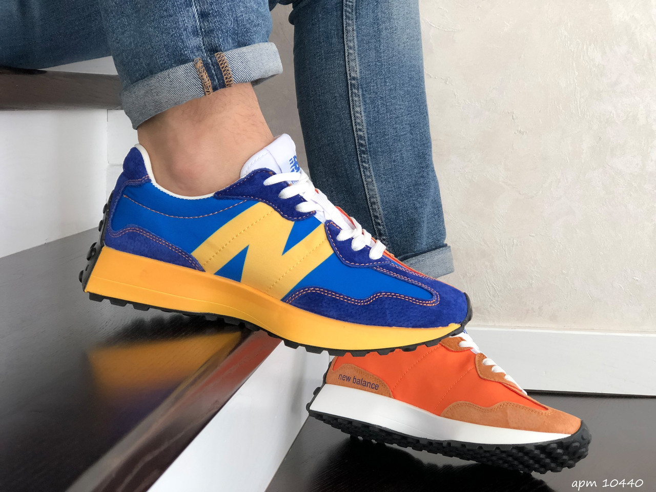 

Мужские кроссовки в стиле New Balance Нью Беланс 327, синие с желтым. 46 (28,9 см), Синий