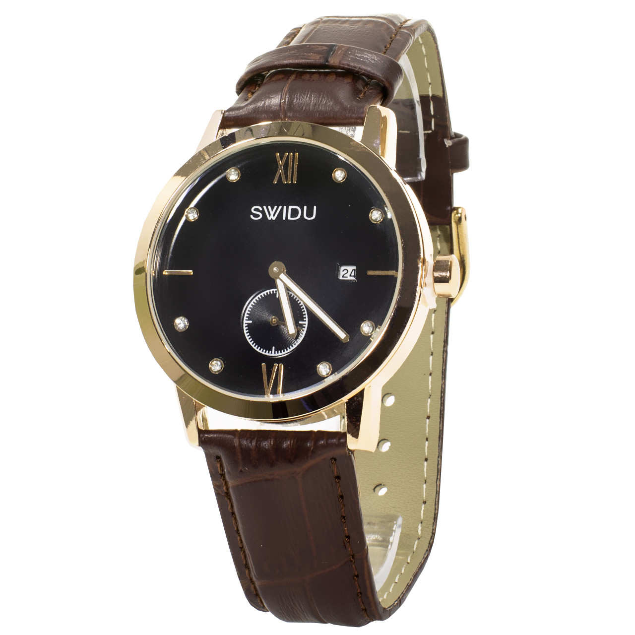 

☜Часы для мужчин SWIDU SWI-018 Brown + Black 2 циферблата нержавеющие кварцевый механизм