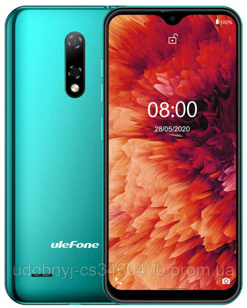 

Смартфон зеленый с большим дисплеем и двумя камерами на 2 симки Ulefone Note 8P Midnight Green 2/16 гб EU