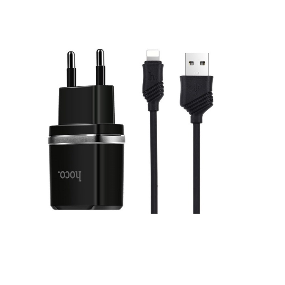 

Сетевое зарядное устройство Hoco C12 2 USB 2.4A Lightning чёрное
