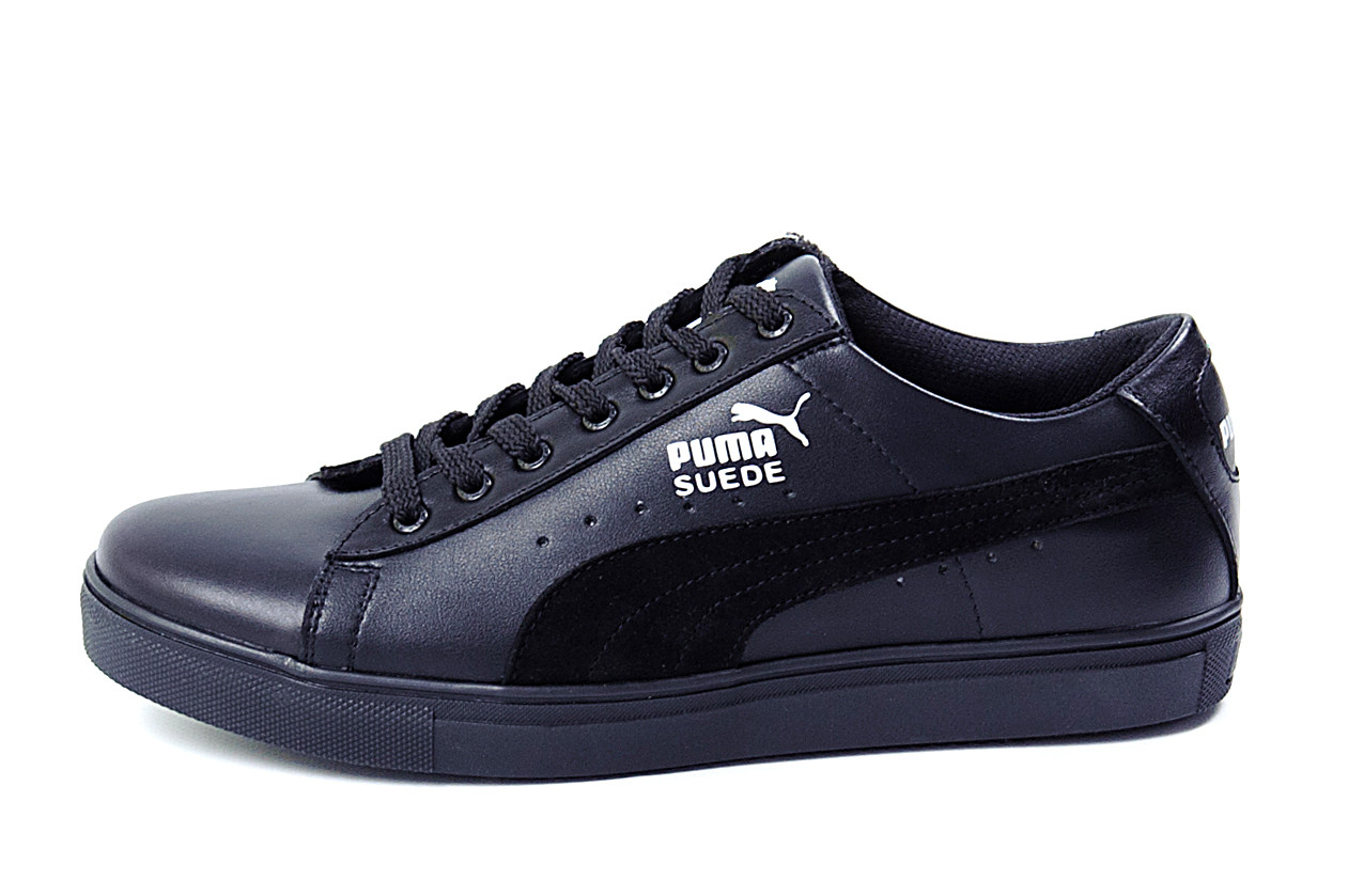 

Мужские кожаные кеды Puma SUEDE Black leather (реплика), Черный