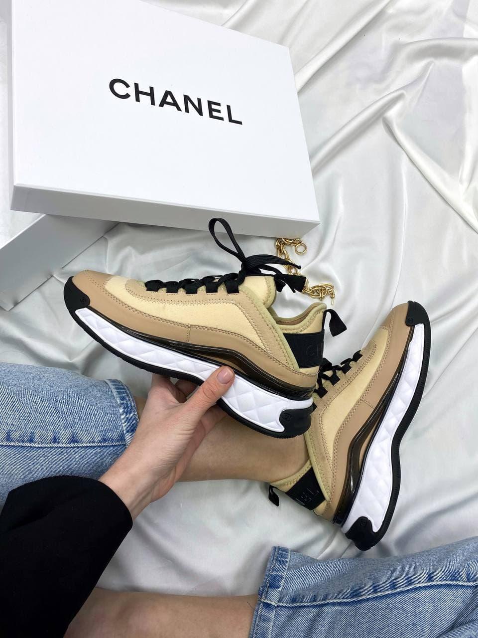 

Женские кроссовки Chanel Sneakers Beige (бежевые) Ch002 спортивные легкие кроссы, Бежевый