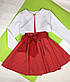 Нарядный костюм на девочку  104, 110 см,  гороховый принт на красном + белый, фото 2