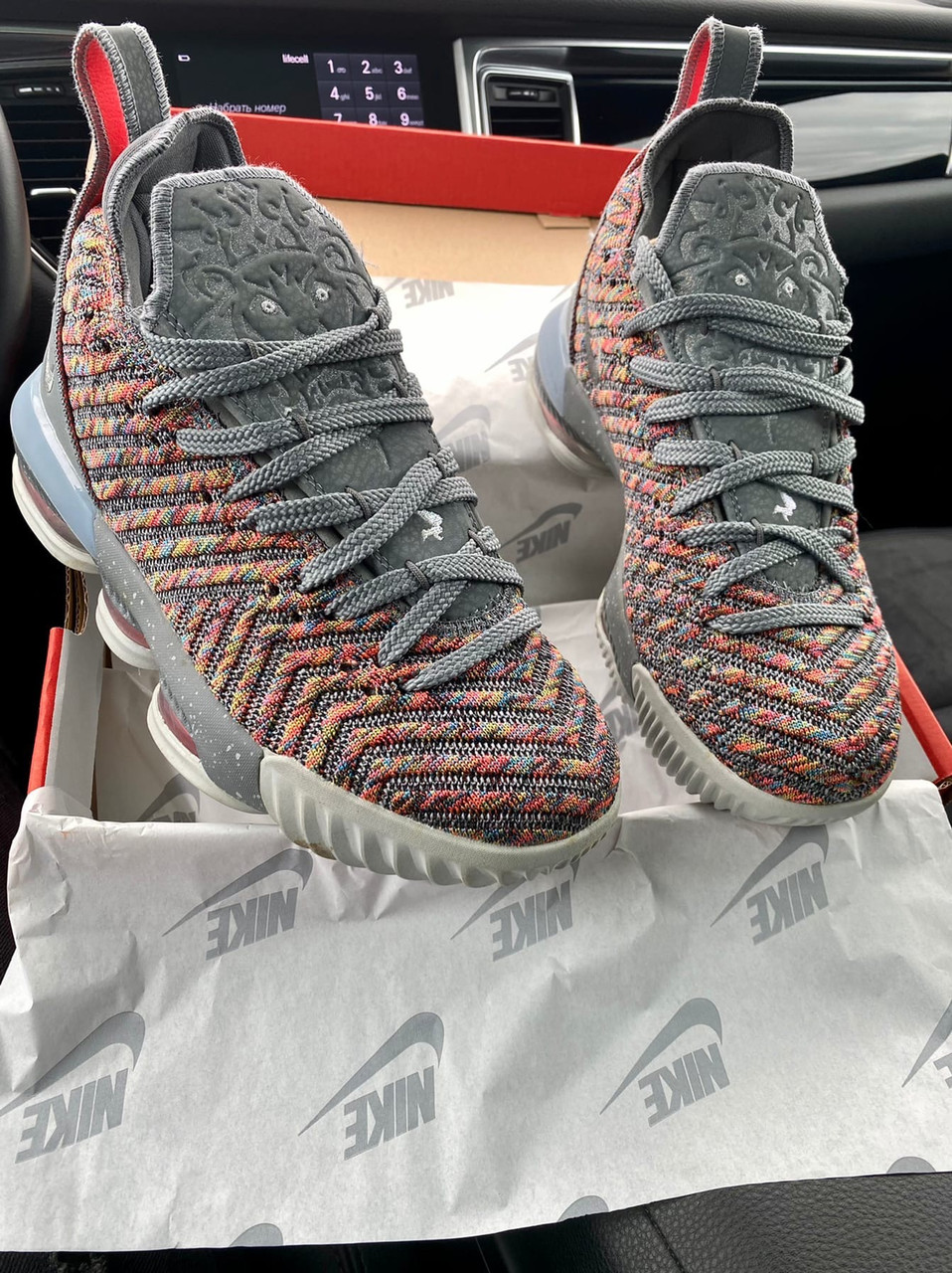 

Кроссовки мужские Nike LeBron 16 Grey\Orange, Найк Леброн 16, текстильные, код IN-850, Серый