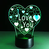 Светильник 3D, "I LOVE YOU", Лучшие и оригинальные идеи на подарок любимой девушке, Подарок для любимой, фото 4