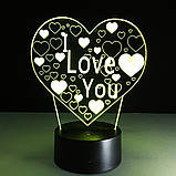 Світильник 3D "I LOVE YOU", Подарунок коханій дружині, Подарунок коханій дівчині на день народження, фото 2