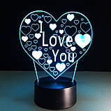 Світильник 3D "I LOVE YOU", Подарунок коханій дружині, Подарунок коханій дівчині на день народження, фото 5