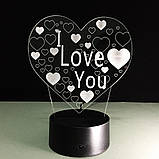 Світильник 3D "I LOVE YOU", Подарунок коханій дружині, Подарунок коханій дівчині на день народження, фото 7