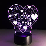 Світильник 3D "I LOVE YOU", Подарунок коханій дружині, Подарунок коханій дівчині на день народження, фото 8
