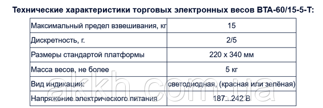 фото тех характеристики Весы торговые Украина ВТА-60/15-5-t
