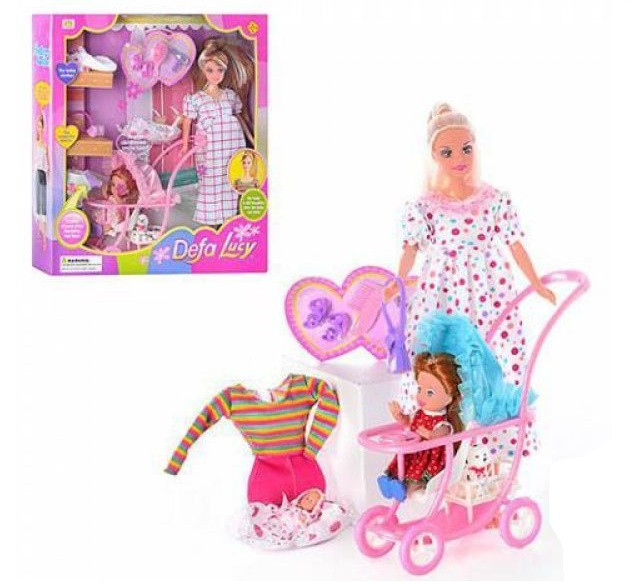 Набір для гри вагітна лялька Defa 8049 з прогулянкової коляскою, дитиною та додатковими аксесуарами