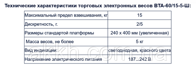 фото тех характеристики Весы торговые Украина ВТА-60/15-5-Ш-А