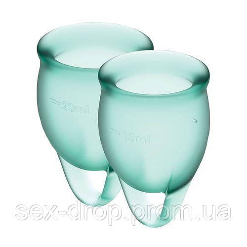 2 менструальні чаші 15мл і 20мл Satisfyer Feel Confident (dark green) з мішечком для зберігання