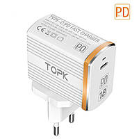 Сетевое зарядное устройство Topk Qualcomm Quick Charge 3.0 18W USB Type-C/PD White (TK1302Q-WT)