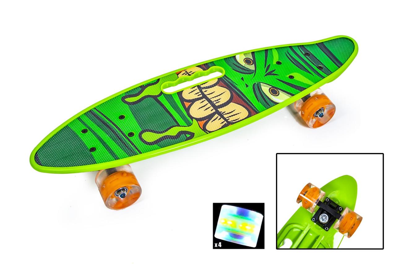 

Пенни Борд Penny Board 22Д с ручкой Халк Светящиеся колеса