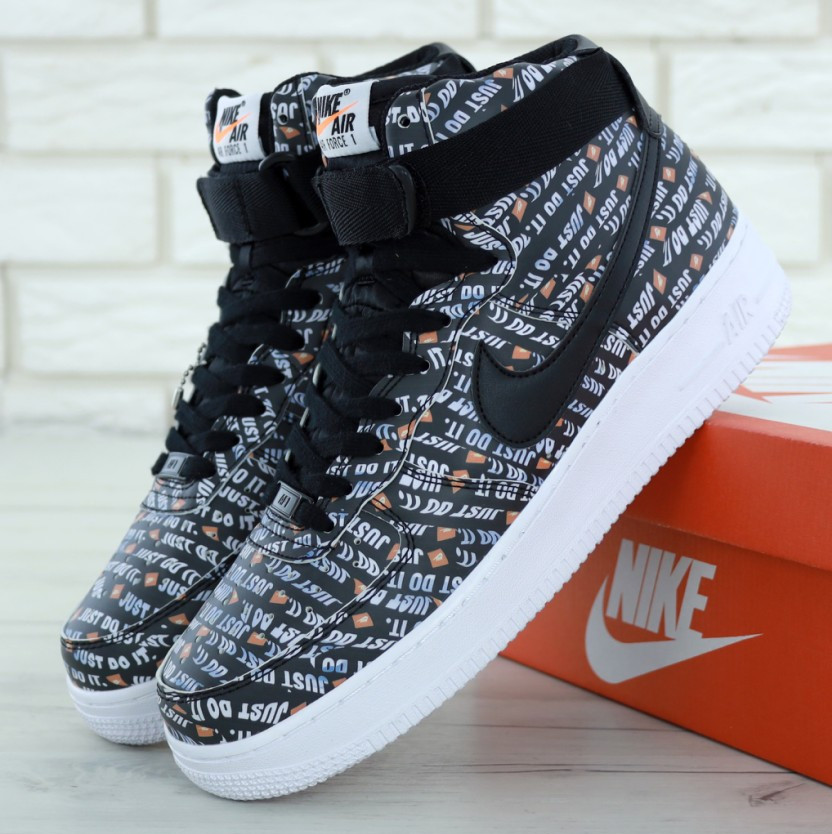 

Мужские кроссовки в стиле Nike Air Force 1 High Just Do It, кожа, черный, Вьетнам 44