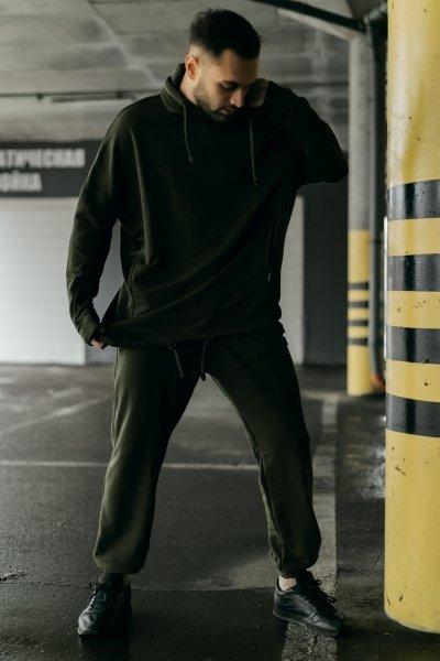 

Костюм мужской спортивный весенне-осенний Oversize хаки Худи толстовка и штаны SKL59-283425