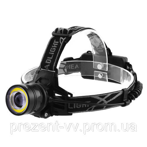 

Фонарь налобный Police 2150-T6+COB, ЗУ 220V/12V, 2х18650, zoom, Box