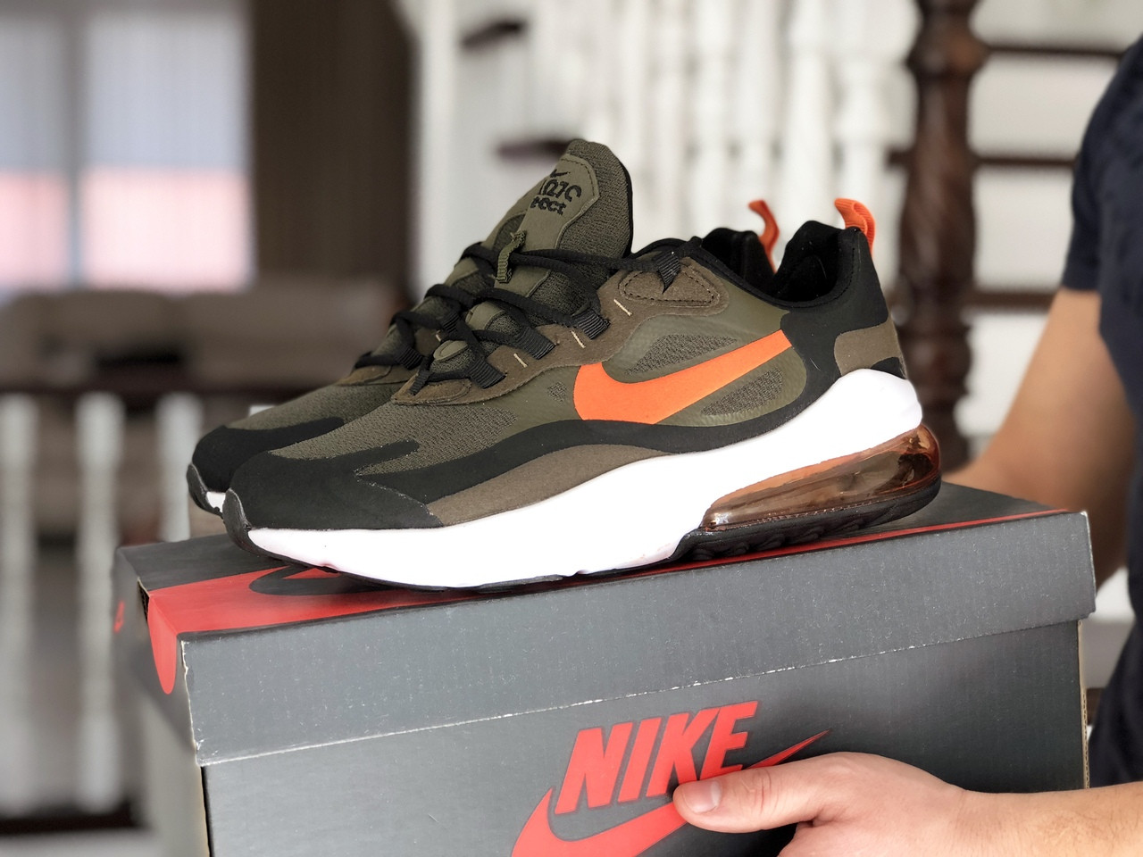 

Кроссовки Nike Air Max 270 React темно зеленые на весну и осень найк удобные повседневные 44, Зелёный