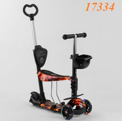 

Самокат 5 в 1 Best Scooter 17334 (ПУ свет колеса, абстракция, родит ручка), Разные цвета