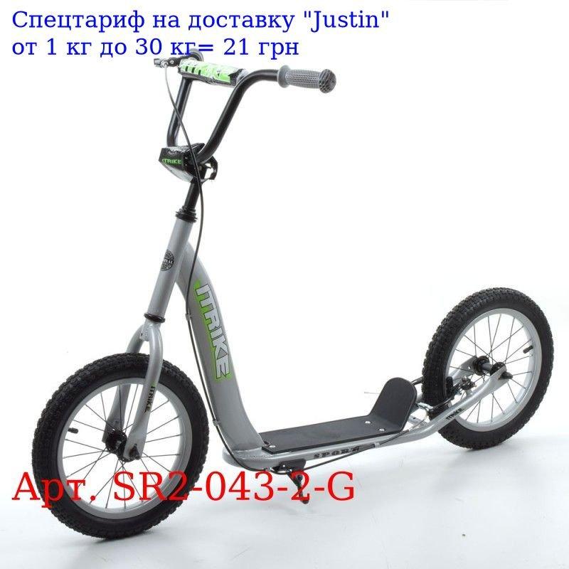 

Самокат SR 2-043-2-G взрослый, сталь, 2 Когда-резина14д, подножка28-11см, ручной тормоз, серый