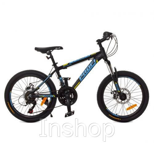 

Велосипед 20 д. G20OPTIMAL A20.1 (1шт)алюм.рама12,5",SHIMANO 21SP,алюм.DB,FW TZ500,черн(мат)-голуб