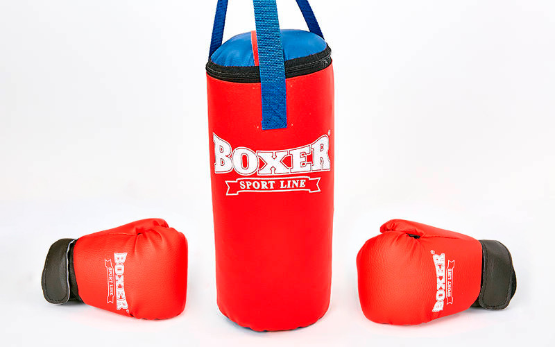 

Боксерский набор детский (перчатки+мешок) BOXER 1008-2026 (винил, мешок h-38см, d-16см, перчатки 4oz, цвета в Черный-синий