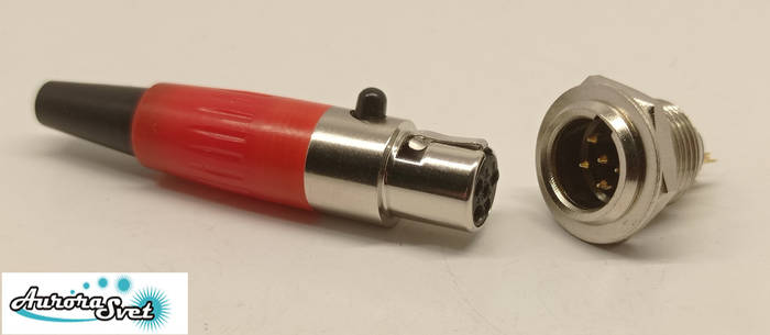 Разъем Mini XLR аудио 5-контактный для микрофона красный комплект вилка розетка под пайку - фото 5