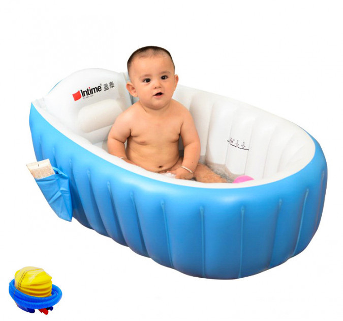 

Надувная ванночка детская с подушкой и ножным насосом 98X65X28 см Intime Baby Bath Tub JS033, Синий