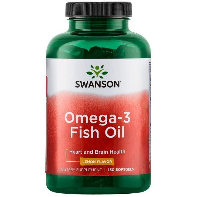 

Омега-3, рыбий жир, Omega-3 Fish Oili, Swanson, лимонный вкус, 150 гелевых капсул