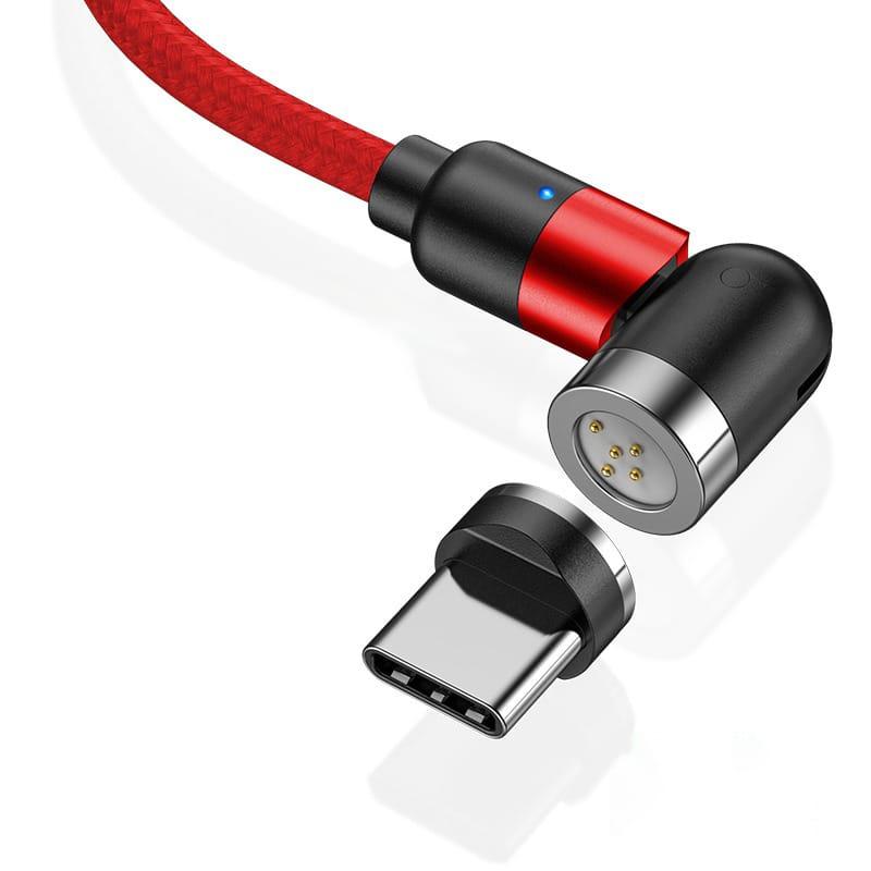 Магнитный кабель 2 МЕТРА TypeC с быстрой зарядкой и синхронизацией TOPK AM66 LED поворотный на 540° Красный