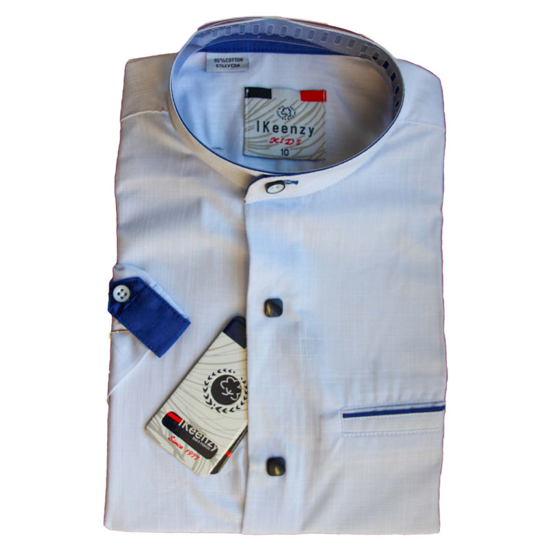 

Белая рубашка с коротким рукавом воротник стойка для мальчика 134-158 роста приталенная на кнопках 152
