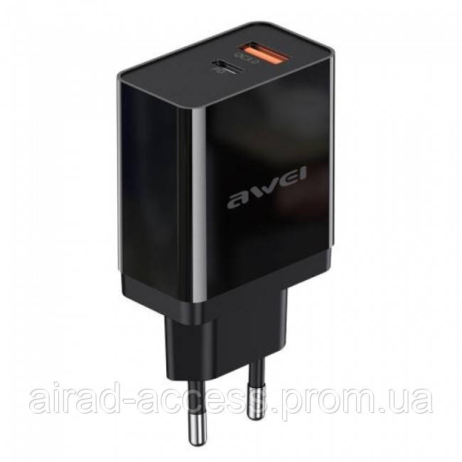 

Сетевое зарядное устройство Awei C-980 (QC3.0+PD) Fast Charger Black, Черный