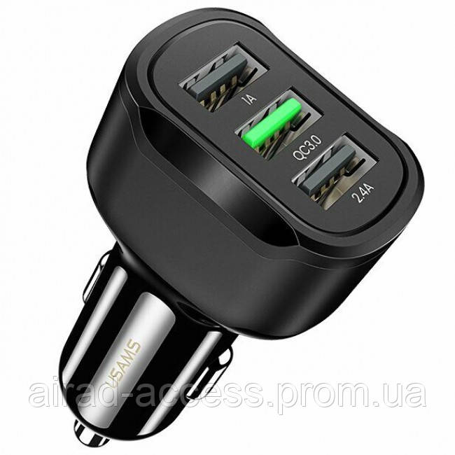 

Зарядное устройство для телефона в авто Usams US-CC100-1 C17 (3 USB 1A, 2.4A, QC3.0) Black, Черный