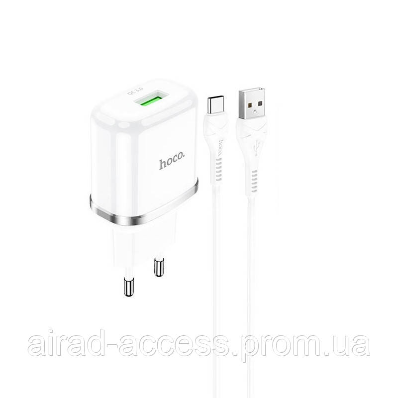 

Сетевое зарядное устройство Hoco N3 (комплект с кабелем Type-C) 1USB, QC3.0 White, Белый