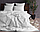 Сімейний комплект з білого страйп-сатину з простирадлом на резинці, фото 2