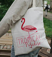 Универсальные эко сумки из хлопковой ткани "Райский фламинго" 39х33 см. Прочные!