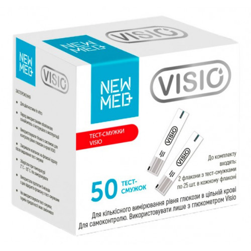 

Тест-полоски NewMed Visio 50 шт. в 2 флаконах для определения глюкозы в крови глюкометром нью мед Visio S0218