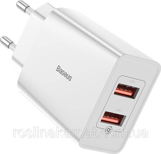 

Сетевое зарядное устройство Charger Baseus Fast Charge CCFS-V White 2 порта USB 3.0A, Белый