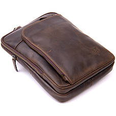 Оригинальная сумка с накладным карманом на молнии в матовой коже 11280 SHVIGEL, Коричневая, фото 3