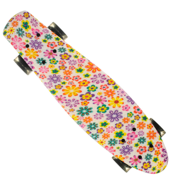 

Пени Борд детский с светящимися колесами. Скейт Penny Board, цветы, Белый